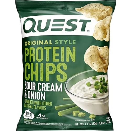 Quest Nutrition Sour Cream & Onion Protein Chips, 19g Protein, 4g Net Carbs, Low Carb, Gluten Free, 1.1 oz (Pack of 12)