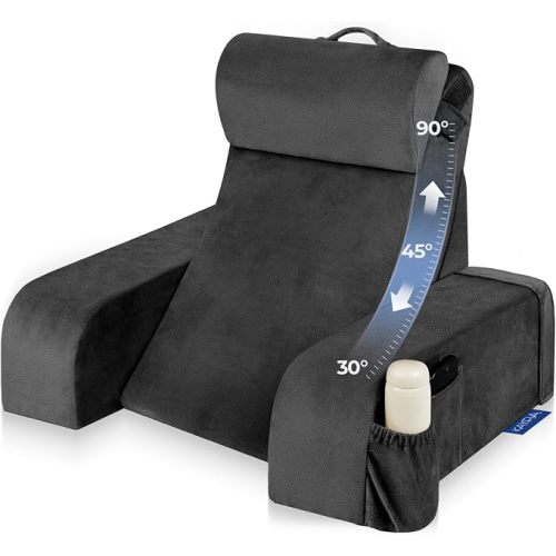 Kayfia Reading Pillow, 30-90° Stepless Adjust Angle & Height, Medium, Grey