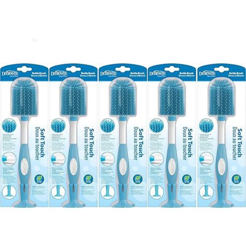 Dr. Brown's Soft Touch No Scratch Baby Bottle Cleaning Brush Nipple Cleaner with Stand and Storage Clip, BPA Free, Blue 1-Pack (Pack of 5)