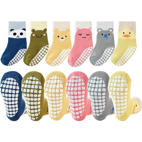 VWU Baby Toddler Kids Ankle Crew Socks with Grips Unisex Warm Thick Cotton Winter Socks 0-10 Years 6/8 Pack