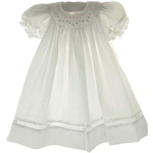 Petit Ami Girls White Dress with Bonnet Pink Smocking Dedication Outfit