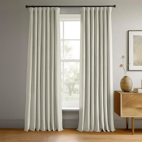 HPD Half Price Drapes Signature Velvet Thermal Blackout Curtains for Living Room 84 Inch Long (1 Panel) Rod Pocket Insulated Blackout Curtains for Bedroom Window Curtains, 50W x 84L, Porcelain White
