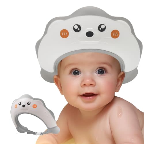 Baby Shower Cap, Baby Shower Cap Shield, Shower Cap for Kids, Visor Hat for Eye and Ear Protection for 0-9 Years Old Children, Cute Sea Lion shape Makes the Baby Bath More Fun (White)