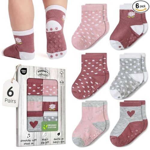 Organic Cotton Blend 6 Pairs Pack Baby Socks Unisex 6-12M Gift Registry