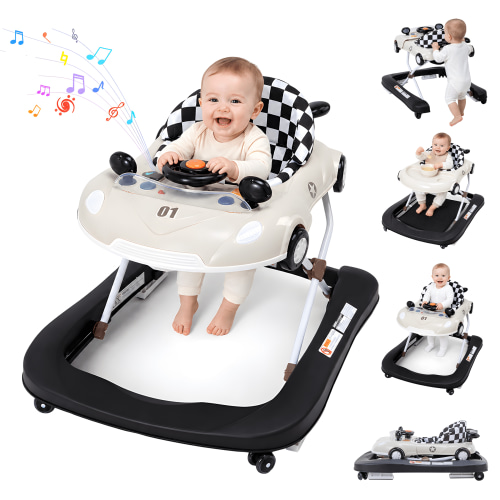 PRVAETU 5 in 1 Baby Walker for Boys Girls, Foldable, Music & Lights,Bouncer, Push Walker, Height Adjustable with Wheels for Infants 6-18 Months,Grey