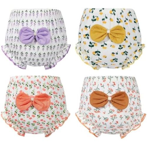 Durio 4Pcs Diaper Covers for Girls Baby Bloomers for Toddler Girls Ruffle Cute Cotton Baby Girl Shorts Toddler Girl Bloomers