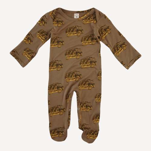 long sleeve lap neck footie | teak dumptruck | bamboo – kate quinn