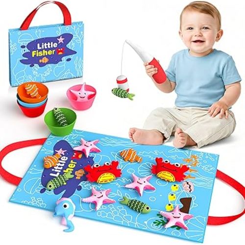 Toddler Toy Montessori Toys for 1 Year Old Baby Boy Girl Birthday Gift, 22pcs Cloth Fishing Game Learning Toys for Toddlers 1-3 - Counting, Color Sorting, Fine Motor Skills 6-18 Months Babies