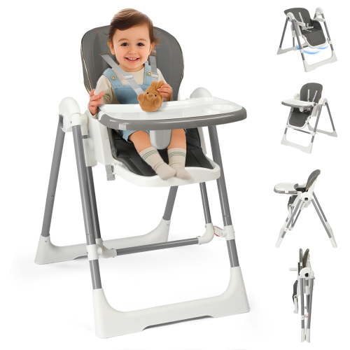 Ktaxon Baby High Chair, Convertible 6 in 1 Baby Highchair with Swing Function for Babies and Toddlers, with 5-Point Safety Harness, Adjustable Dining Tray, Backrest, Footrest & Height, Gray