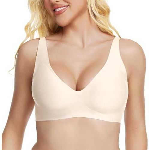 Jelly Wireless Bra Deep V Push Up Seamless T-Shirt Comfortable Plunge No Underwire Bras with Adjustable Straps Everyday Bras