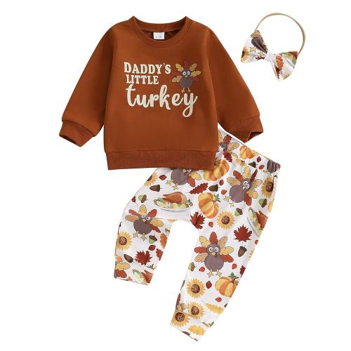 Baby Girl Winter Clothes Pumpkin Crewneck Sweatshirts Flower Sweatpants Headband Toddler Fall Halloween Outfits