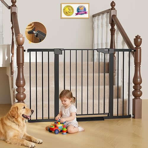 Cumbor 29.7–51.5" Extra Wide Baby Gate for Stairs, Pressure-Mounted Dog Gates for Doorways & Hallways, Auto-Close Walk-Through, No-Trip Design, Child Proof Safety, Dog/Pet Gate for Indoor Use, Black