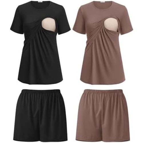 Ekouaer 2 Pack Nursing Pajamas Set Postpartum Outfits for Women