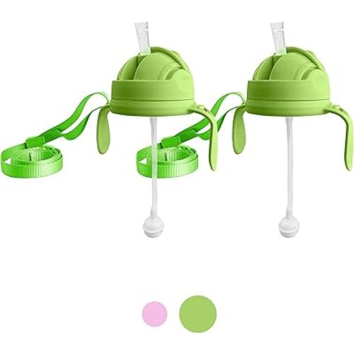 Botabee 3-in-1 Weighted Straw Sippy Cup Conversion Kit for Comotomo Baby Bottles | Compatible with Comotomo 5 Ounce & 8 Ounce Bottles | Versatile Leak-Proof Lid | Easy to Clean - Green (2 Pack)