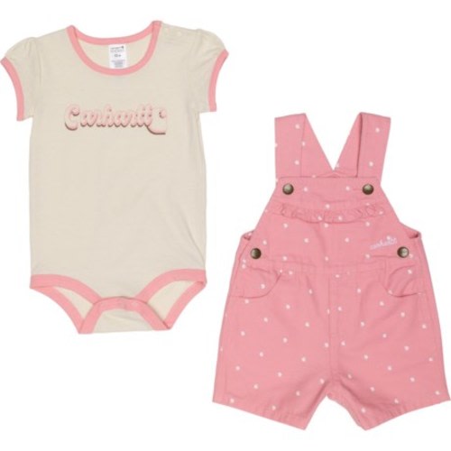 Carhartt Infant Girls CG9930 Baby Bodysuit and Canvas Shortall Set - Short Sleeve