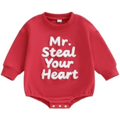 Dcohmch Mr Steal Your Heart Baby Boy Outfit Newborn Infant Valentines Day Long Sleeve Romper Fashionable Cute Jumpsuit