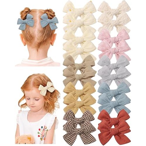 doboi 20PCS Baby Girls Linen Hair Bows Clips Fully Lined Hair Barrettes Accessories for Babies Infant Toddlers Kids in Pairs