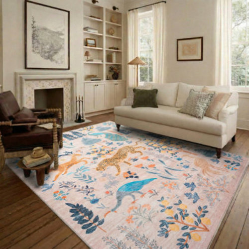 Bungalow Rose Jungle Botanical Animal Print Machine Washable Area Rug & Reviews | Wayfair