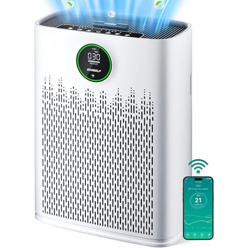 ECOSELF Smart Air Purifier for Home Large Rooms, with WiFi Control, Covers Up to 2200 Ft², Smart Mode, AQI Display, 22dB Sleep Mode & Aromatherapy with 2X-Power Filtration, HAP603WF, Bright White