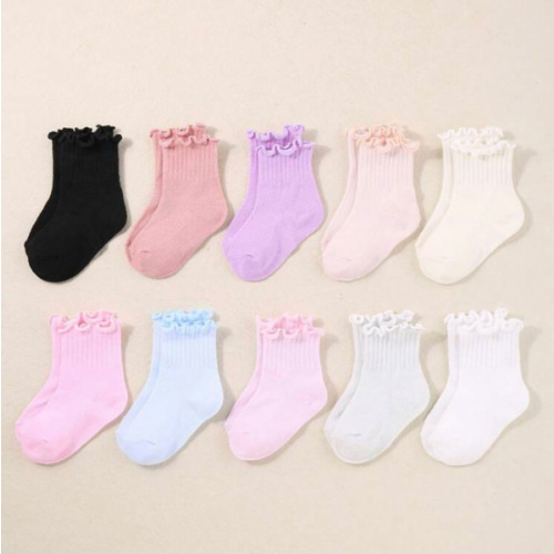 10 Pairs Of Baby Wooden Ear Lace Stockings For Baby Girls In Pink With Cute Girl Socks Toddler Socks | SHEIN USA