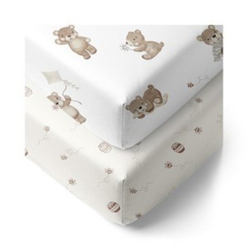 Living Textiles Living Textiles Cot Fitted Sheet 2 Pack Cuddly Bear