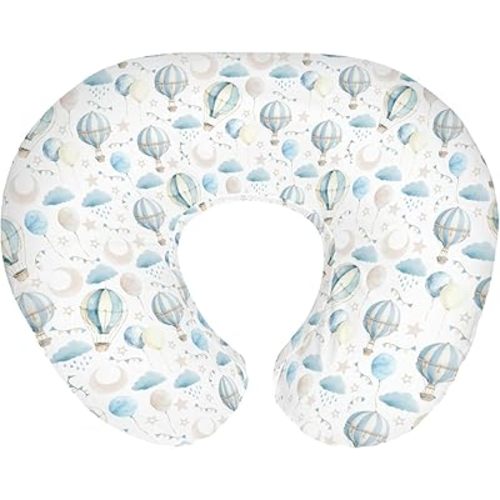 Neutral Blue Hot Air Balloons Baby Nursing Pillow Covers for Boy Girl Pastel Balloons Moon Star Clouds Nursery Pillowcase for Breastfeeding Pillows Boho Sky Soft Stretchy Slipcovers for Newborn Infant