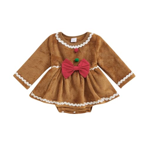 Baby Girl Christmas Outfit Newborn Gingerbread Romper Dress Fleece Princess Christmas Dresses Fall Winter Clothes