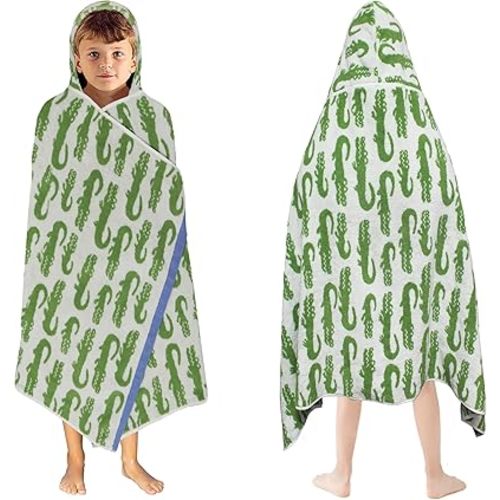ORIGINAL KIDS Hooded Bath Towel Wrap - 100% Cotton Jacquard Reversible Large Hooded Kids Towel - Toddler Shower Pool Beach Towel - Soft Plush Absorbent Quick Dry Easy Care Gift -26x50- Green