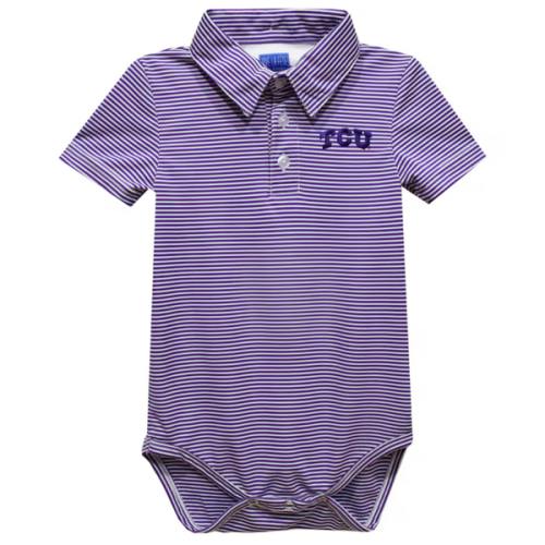 TCU Horned Frogs Vive La Fete Infant Polo Pencil Stripe Bodysuit - Purple