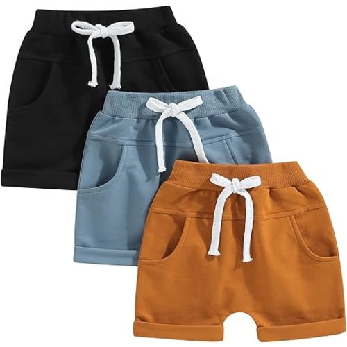 Baby Boys' Toddler 3-Pack Pull-on Jogger Shorts Classic Fit Elastic Waist Shorts Kids Multipacks Pants