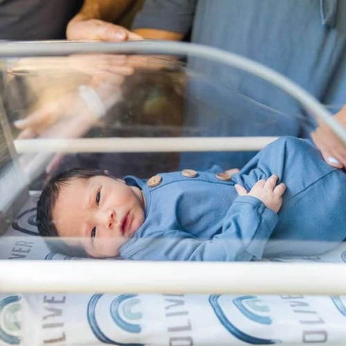 Solid Dusty Blue Bamboo Baby Knot Gown & Hat