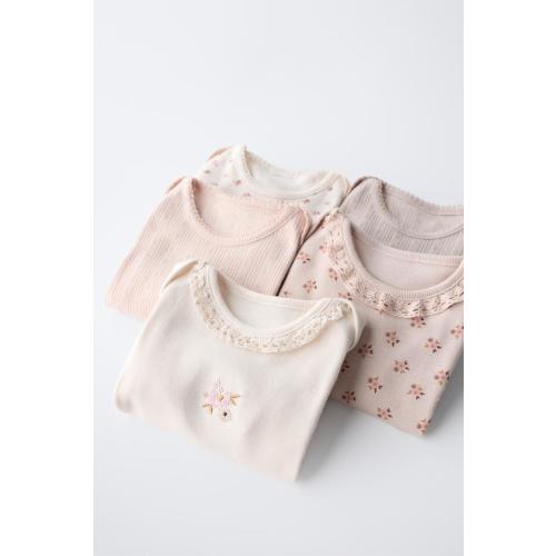FIVE-PACK OF FLORAL PRINT BODYSUITS - Dusty pink | ZARA United States