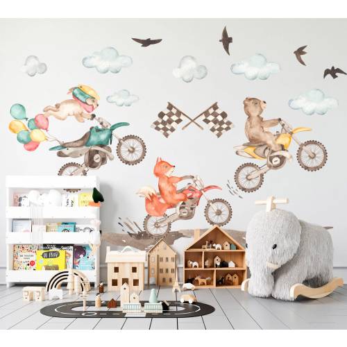 Animal on Moto-X Stunt Off-Road Dirt Bikes Removable Wall Decal Sticker - Boys Room Gift - BR294