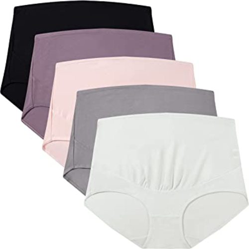 Mama Cotton Women's Over The Bump Maternity Briefs, High Waist, Cotton, Adjustable Waistband, Multi-Pack