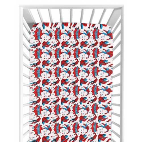 Spider-Man Crib Sheet – Marvel Baby Bedding, Red & Blue Superhero Nursery Decor, Comic Book Baby Shower Gift