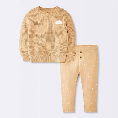 Baby Boys' 2pc Cloud Sweater Top and Modal Ribbed Leggings Set - Cloud Island™ Brown 3-6M