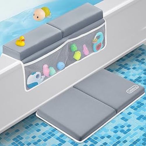 beiens Bath Kneeler and Elbow Rest Pad Set - 1.5'' Comfortable Thick Baby Bath Kneeler Pads, Quick Dry Soft Kneeling Pad for Baby Bath Time, Non-Slip Knee& Arm Support Bathtub Mat with Toys Organizer