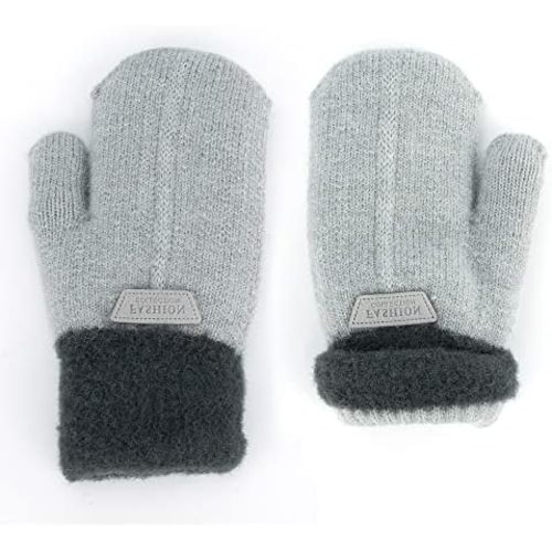 INOGIH Kids Double Layer Warm Knit Mittens Girls Boys Winter Outdoor Gloves for 3-7 Years