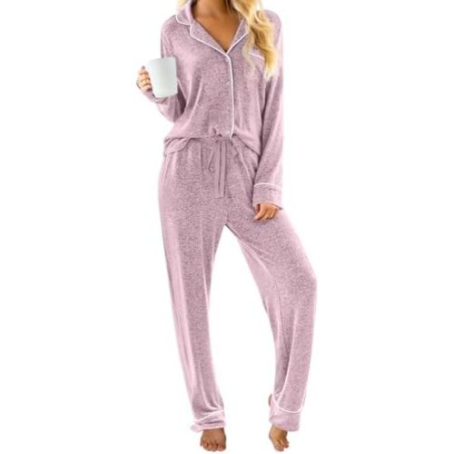 PrinStory Womens Pajama Sets Button Down Pjs 2 Piece Lounge Set
