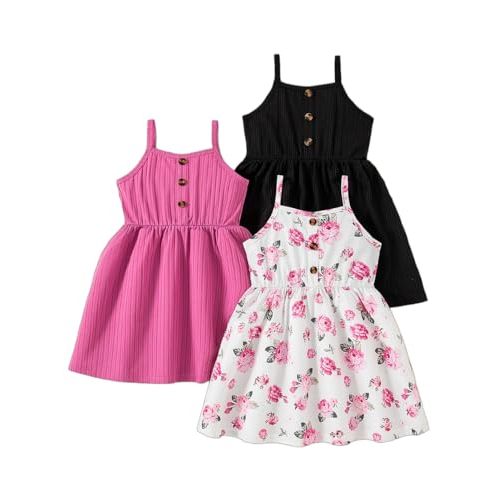 VARMILO Girls Dresses Toddler Girls Dress 3-Pack Summer Casual Party Print Skater Dress Sundress