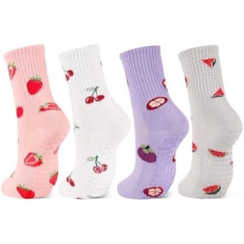 Breslatte Crew Pilates Socks with Grips for Women Non Slip Cotton Grip Socks for Yoga Hospital Barre Home Daily