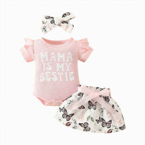 TOWED22 Baby Girl Baseball Outfits Letter Print Short Sleeve Romper Baseball Bummie Shorts Headband Set 3Pcs Summer Outfits Pink,3-6 M