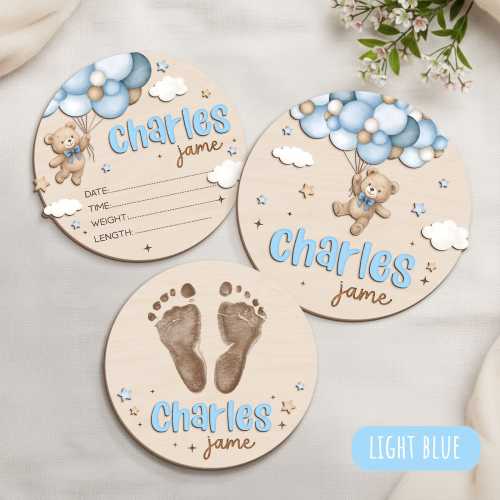 Custom Bear Baby Announcement Sign, Newborn Stats, Baby Shower Gift