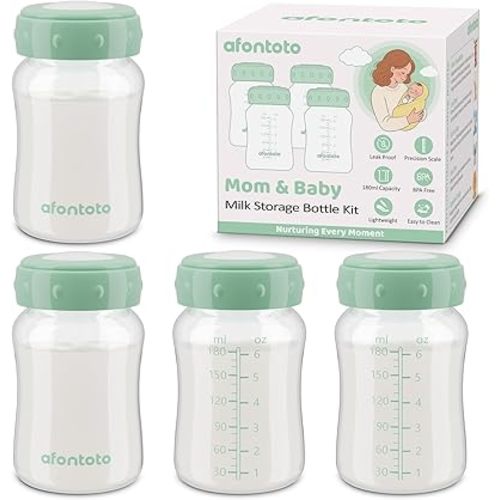 Breastmilk Storage Bottle Compatible with Spectra/Motif Luna/afontoto Flange, 4PCS Breast Milk Container for Fridge, Wide-Neck, BPA Free Baby Bottles with Lid Fit Momcozy Breast Milk Cooler 22oz Green