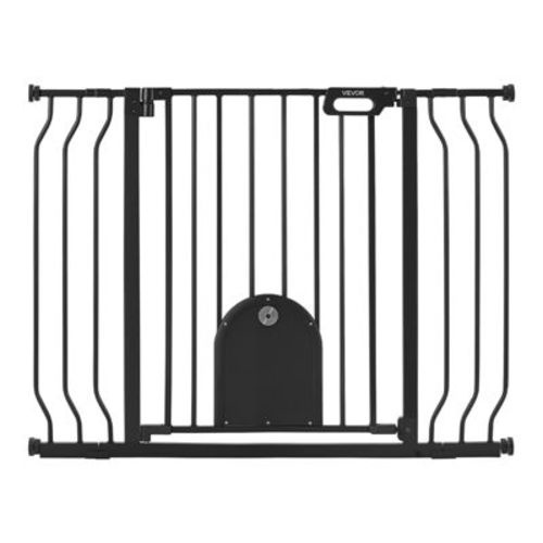 VEVOR Baby Gate for Stairs, 29.5-43 in Adjustable Width, Baby Gate with Adjustable Cat Door, with Pressure Mount Kit and Wall Mount Kit, Black