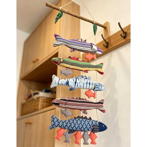 Handwoven Fabric Fish Wall Hanging, Driftwood Coastal Textile Decor