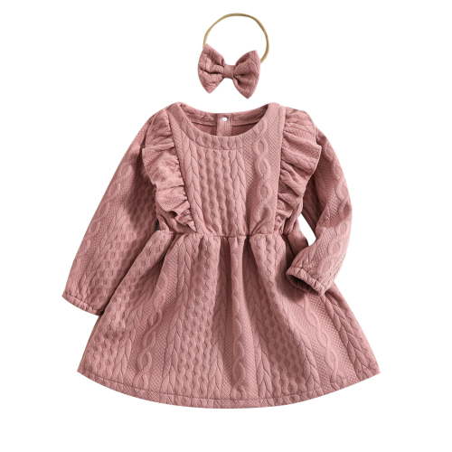Baby Long Sleeve Dress Girls Long Sleeve Dress Baby Girl Knit Dress Long Sleeves Sweater Dress Toddler Fall Winter Outfits with Bowtie Red 18-24 Months