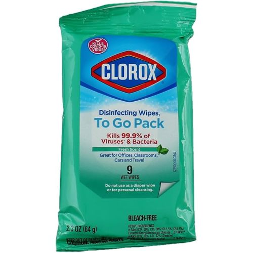 CLOROX Disinfecting Wipes To Go Pack, Fresh Scent 9 count (Pack of 5)