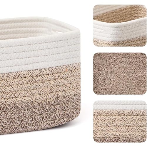 Small Storage Baskets for Organizing | Closet Organizer Bins | Shelf Toy Basket | Woven Rope Baskets | Cube Decorative Box | Shallow Basket | 13x8.5x5.1” | 3 Packs Gradient Brown