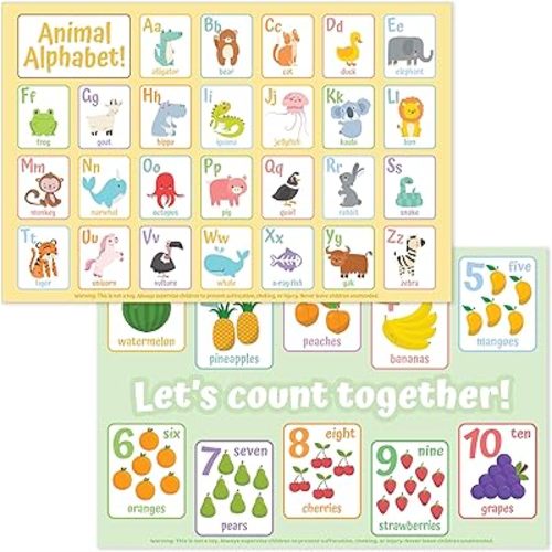 Bright Seed Disposable Placemats for Baby, Toddlers and Kids, Animals ABC & Numbers 03, 40 Disposable Baby mats for Restaurant, Dining Table & Travel, Learning Placemats for Kids, Toddler Travel